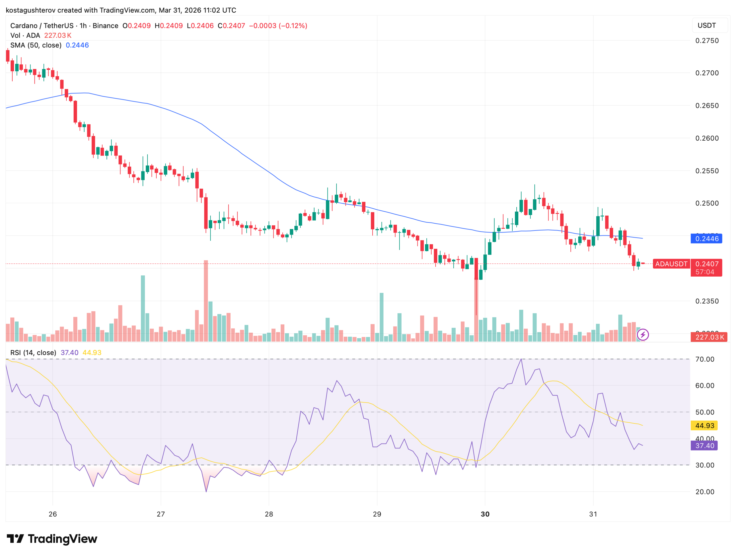 ADA跌至0.24美元，巨鲸悄然吸筹2.2亿枚