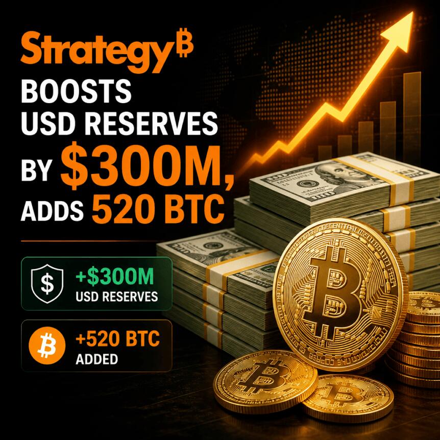Strategy再购520枚比特币，美元储备增至14亿美元