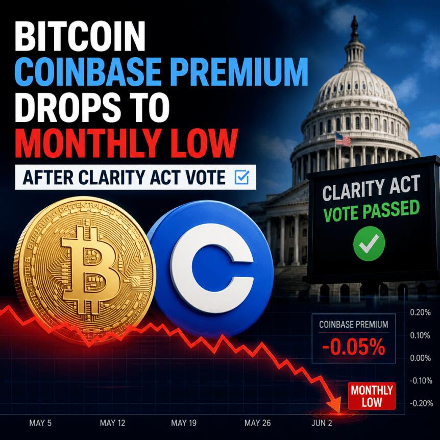 比特币 Coinbase 溢价在《CLARITY 法案》投票后跌至月度低点