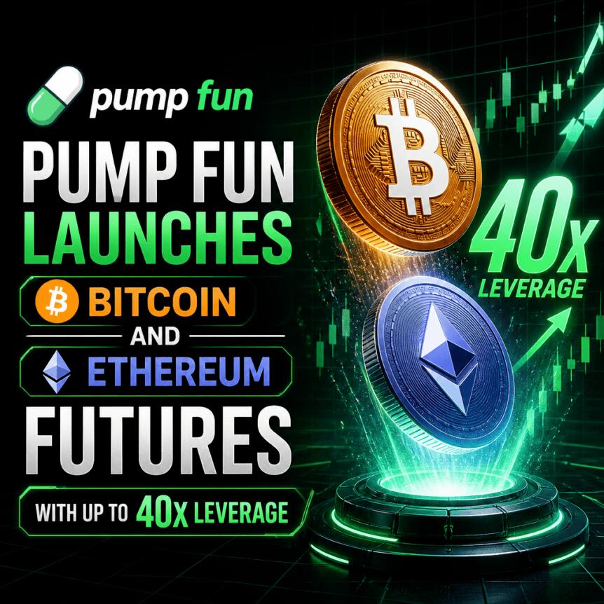 Pump Fun推出比特币和以太坊期货，杠杆最高达40倍